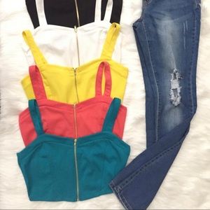 Teal crop top with zipper.